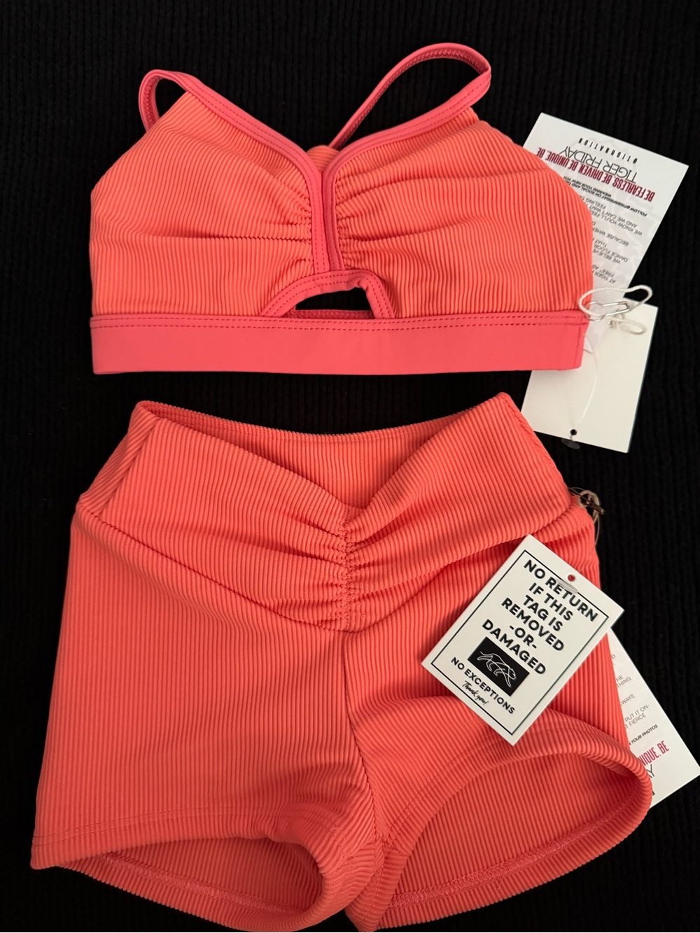 Tiger Friday CS bottom CM top.Girls Ribbed Pink Matching Set - Crop Top & Shorts